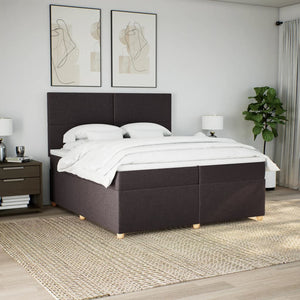 Κρεβάτι Boxspring με Στρώμα Σκούρο Καφέ 200x200 εκ. Υφασμάτινο - Pakobazaar