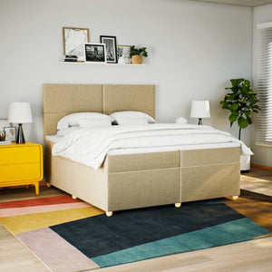 Κρεβάτι Boxspring με Στρώμα Κρεμ 200x200 εκ. Υφασμάτινο - Pakobazaar