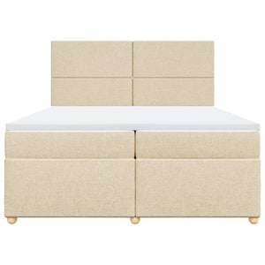 Κρεβάτι Boxspring με Στρώμα Κρεμ 200x200 εκ. Υφασμάτινο - Pakobazaar
