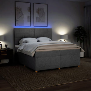 Κρεβάτι Boxspring με Στρώμα Ανοιχτό Γκρι 200x200 εκ. Υφασμάτινο - Pakobazaar