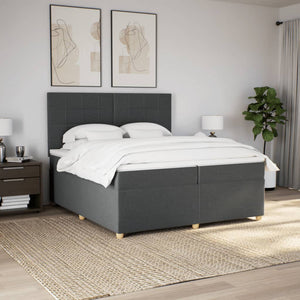 Κρεβάτι Boxspring με Στρώμα Σκούρο Γκρι 200x200 εκ. Υφασμάτινο - Pakobazaar