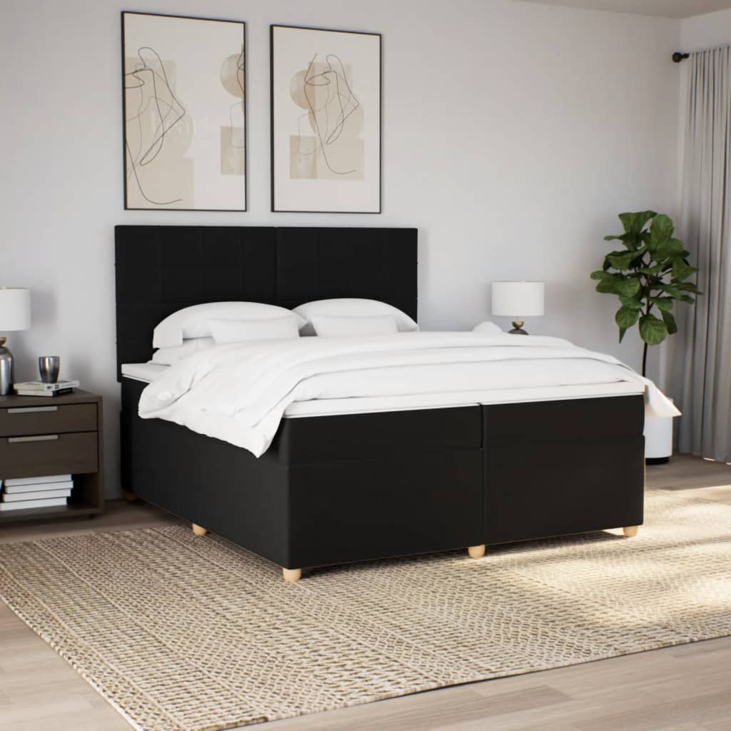 Κρεβάτι Boxspring με Στρώμα Μαύρο 200x200 εκ. Υφασμάτινο - Pakobazaar