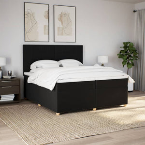 Κρεβάτι Boxspring με Στρώμα Μαύρο 200x200 εκ. Υφασμάτινο - Pakobazaar