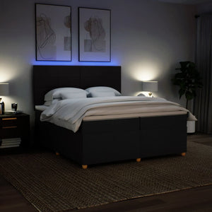 Κρεβάτι Boxspring με Στρώμα Μαύρο 200x200 εκ. Υφασμάτινο - Pakobazaar