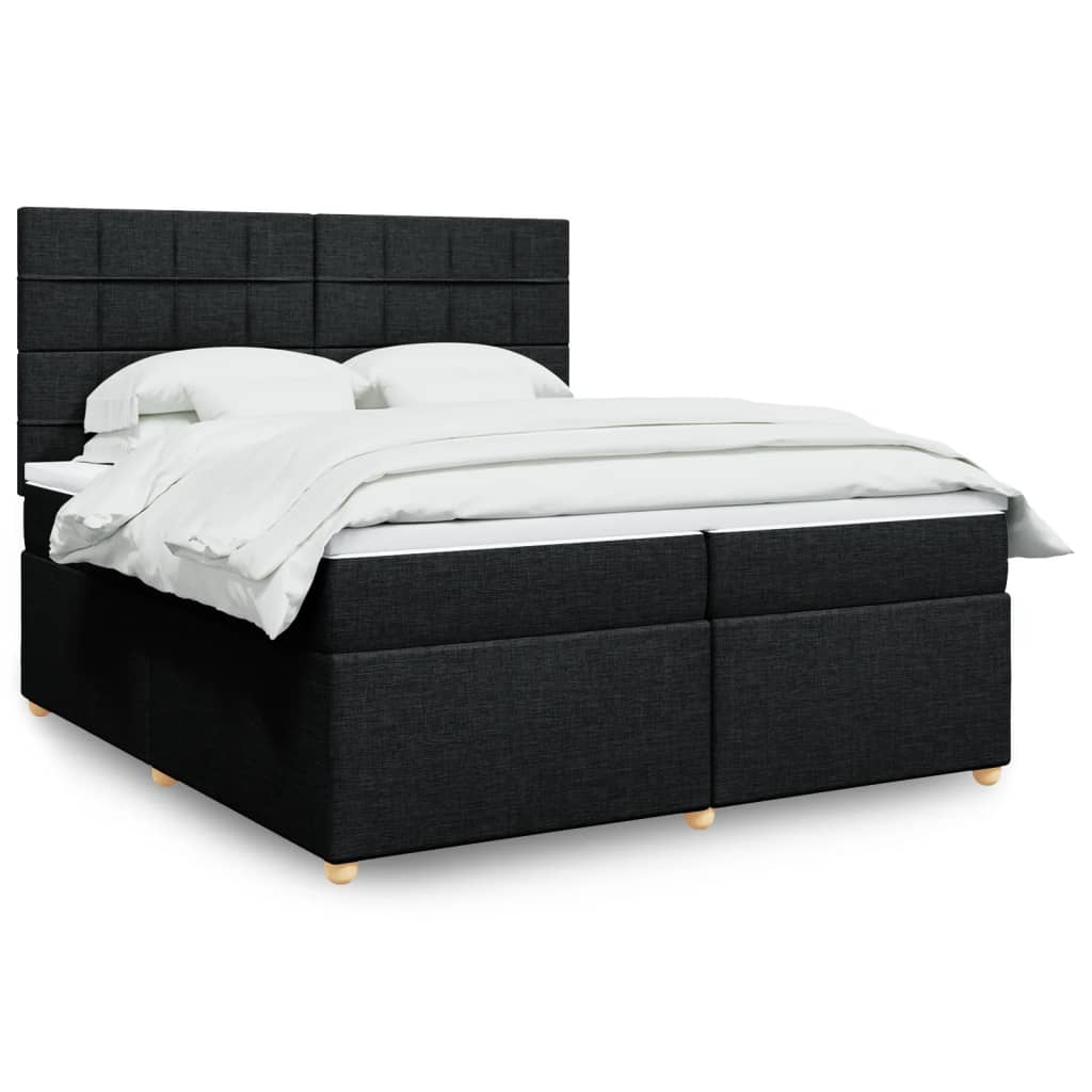 Κρεβάτι Boxspring με Στρώμα Μαύρο 200x200 εκ. Υφασμάτινο - Pakobazaar