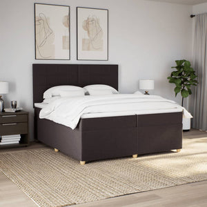 Κρεβάτι Boxspring με Στρώμα Σκούρο Καφέ 200x200 εκ. Υφασμάτινο - Pakobazaar