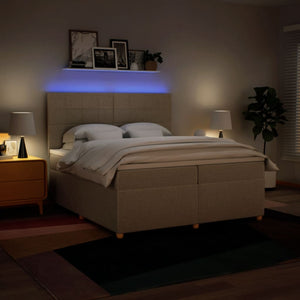 Κρεβάτι Boxspring με Στρώμα Κρεμ 200x200 εκ. Υφασμάτινο - Pakobazaar