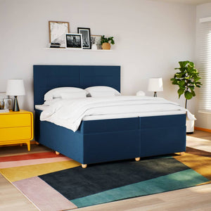 Κρεβάτι Boxspring με Στρώμα Μπλε 200x200 εκ. Υφασμάτινο - Pakobazaar