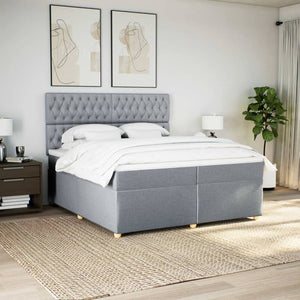Κρεβάτι Boxspring με Στρώμα Ανοιχτό Γκρι 200x200 εκ. Υφασμάτινο - Pakobazaar