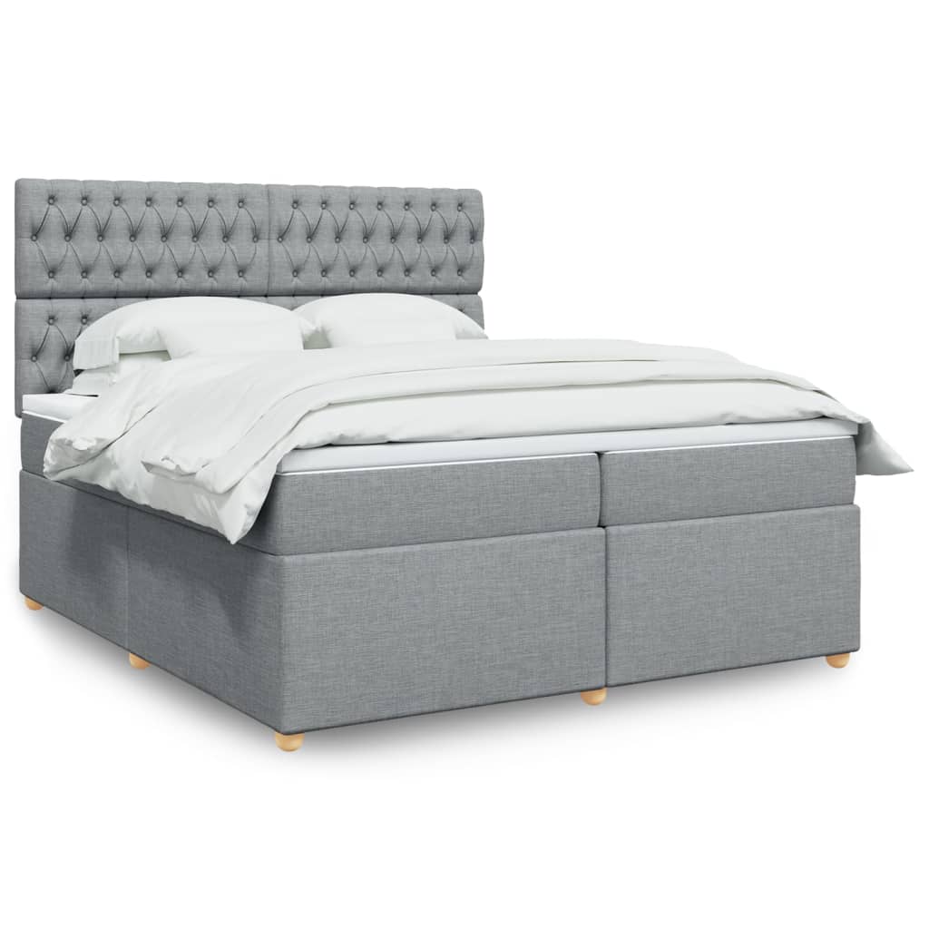 Κρεβάτι Boxspring με Στρώμα Ανοιχτό Γκρι 200x200 εκ. Υφασμάτινο - Pakobazaar