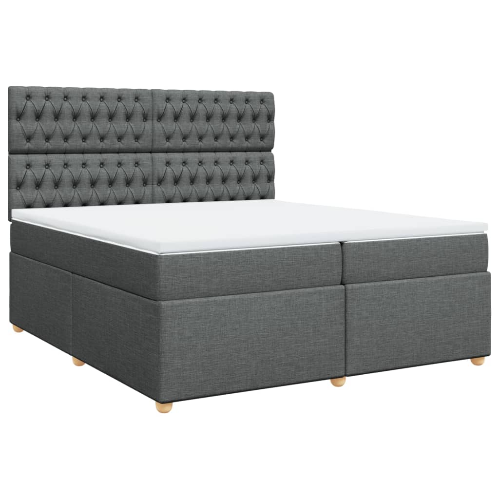 Κρεβάτι Boxspring με Στρώμα Σκούρο Γκρι 200x200 εκ. Υφασμάτινο - Pakobazaar