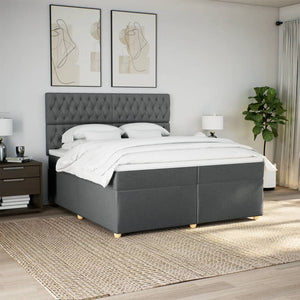Κρεβάτι Boxspring με Στρώμα Σκούρο Γκρι 200x200 εκ. Υφασμάτινο - Pakobazaar
