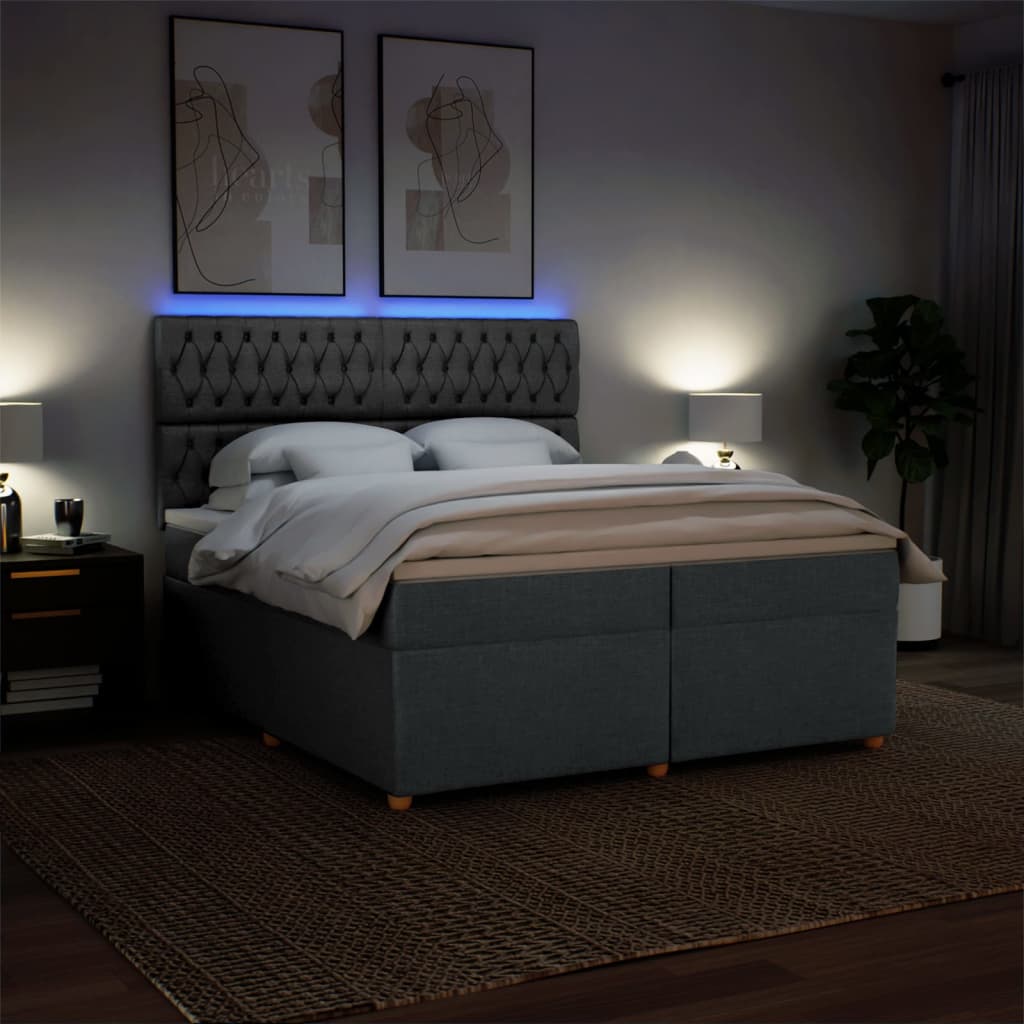 Κρεβάτι Boxspring με Στρώμα Σκούρο Γκρι 200x200 εκ. Υφασμάτινο - Pakobazaar