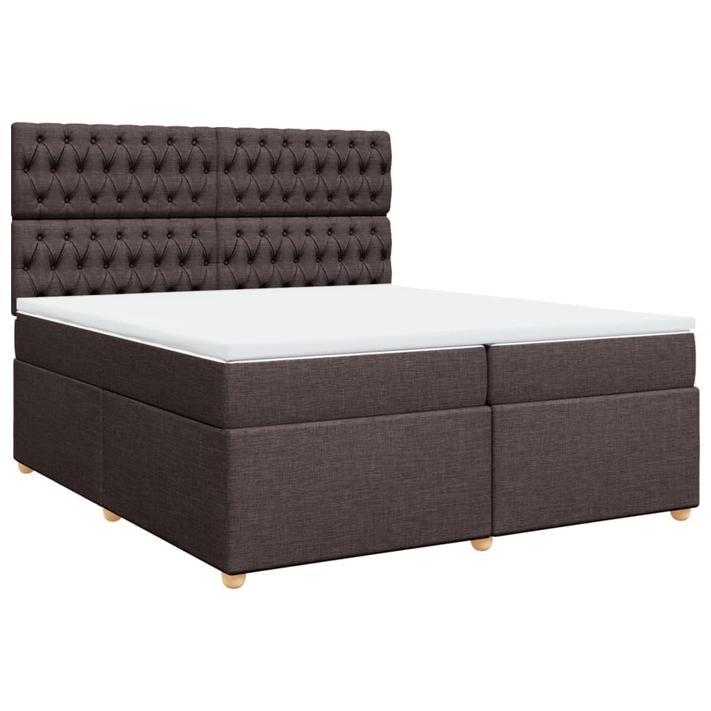 Κρεβάτι Boxspring με Στρώμα Σκούρο Καφέ 200x200 εκ. Υφασμάτινο - Pakobazaar