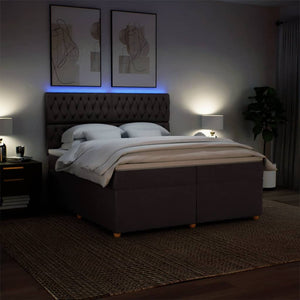 Κρεβάτι Boxspring με Στρώμα Σκούρο Καφέ 200x200 εκ. Υφασμάτινο - Pakobazaar