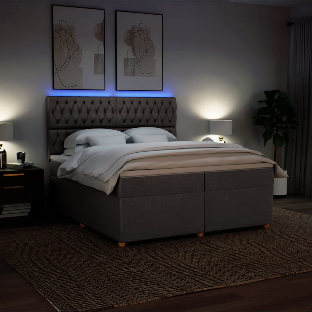 Κρεβάτι Boxspring με Στρώμα Taupe 200x200 εκ. Υφασμάτινο - Pakobazaar