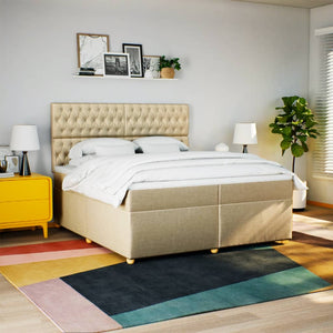 Κρεβάτι Boxspring με Στρώμα Κρεμ 200x200 εκ. Υφασμάτινο - Pakobazaar