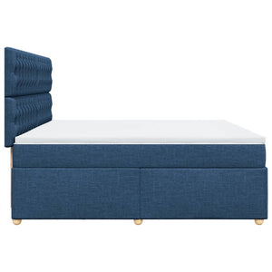 Κρεβάτι Boxspring με Στρώμα Μπλε 200x200 εκ. Υφασμάτινο - Pakobazaar