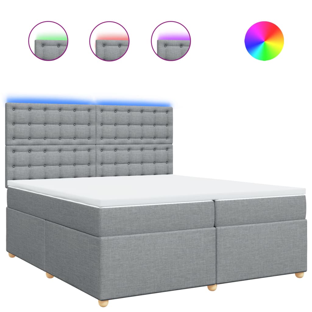 Κρεβάτι Boxspring με Στρώμα Ανοιχτό Γκρι 200x200 εκ. Υφασμάτινο - Pakobazaar