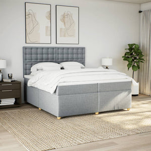 Κρεβάτι Boxspring με Στρώμα Ανοιχτό Γκρι 200x200 εκ. Υφασμάτινο - Pakobazaar