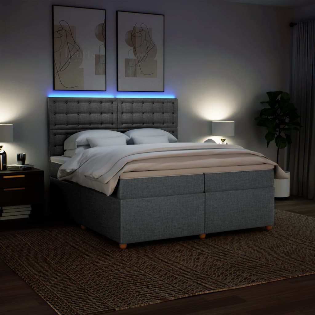 Κρεβάτι Boxspring με Στρώμα Ανοιχτό Γκρι 200x200 εκ. Υφασμάτινο - Pakobazaar