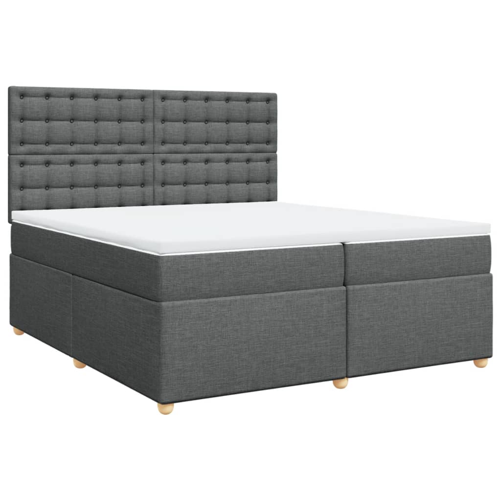 Κρεβάτι Boxspring με Στρώμα Σκούρο Γκρι 200x200 εκ. Υφασμάτινο - Pakobazaar