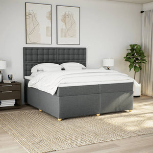 Κρεβάτι Boxspring με Στρώμα Σκούρο Γκρι 200x200 εκ. Υφασμάτινο - Pakobazaar
