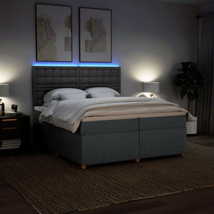 Κρεβάτι Boxspring με Στρώμα Σκούρο Γκρι 200x200 εκ. Υφασμάτινο - Pakobazaar
