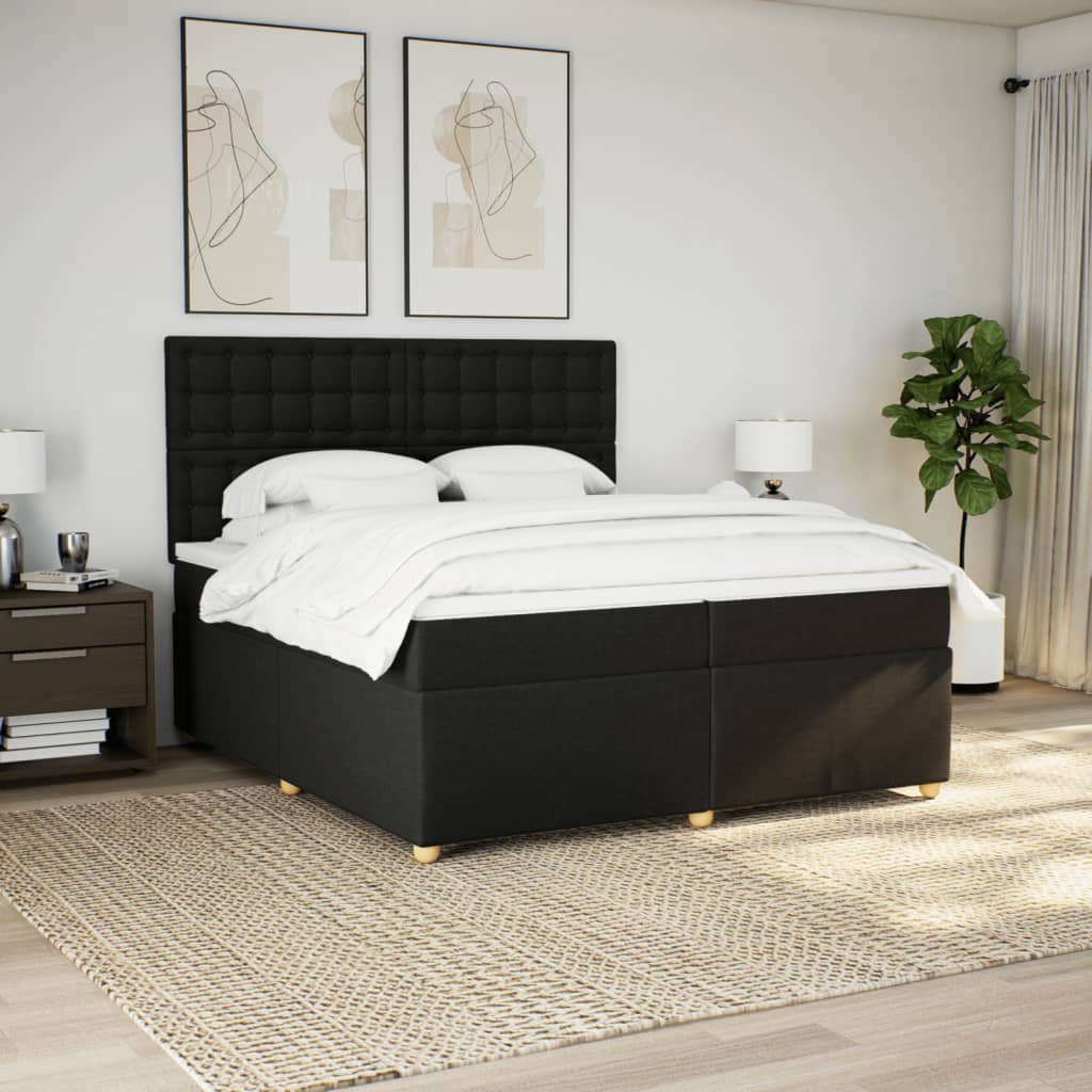 Κρεβάτι Boxspring με Στρώμα Μαύρο 200x200 εκ. Υφασμάτινο - Pakobazaar