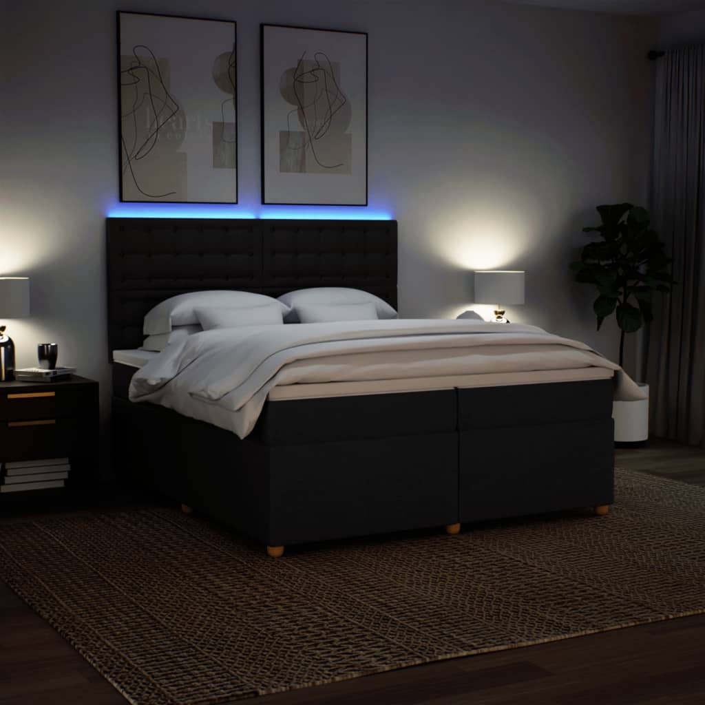 Κρεβάτι Boxspring με Στρώμα Μαύρο 200x200 εκ. Υφασμάτινο - Pakobazaar