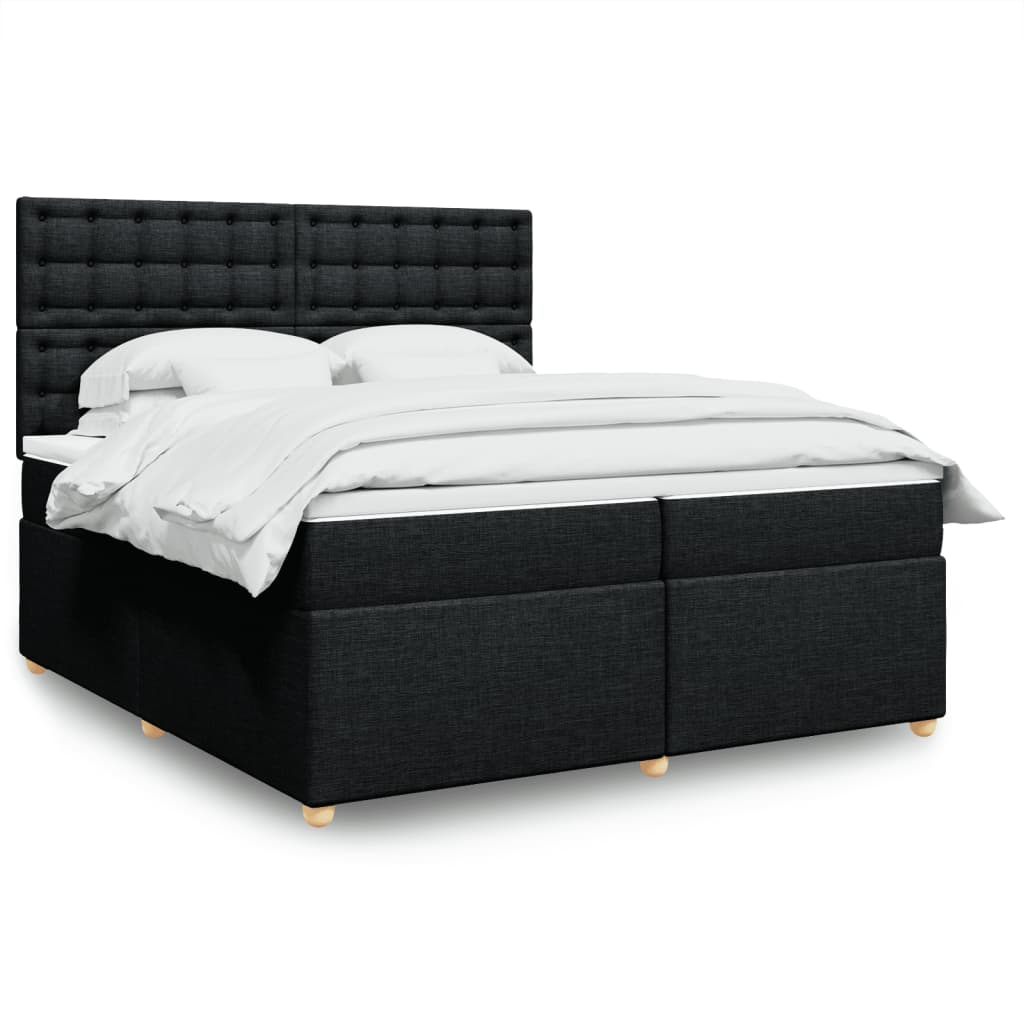Κρεβάτι Boxspring με Στρώμα Μαύρο 200x200 εκ. Υφασμάτινο - Pakobazaar