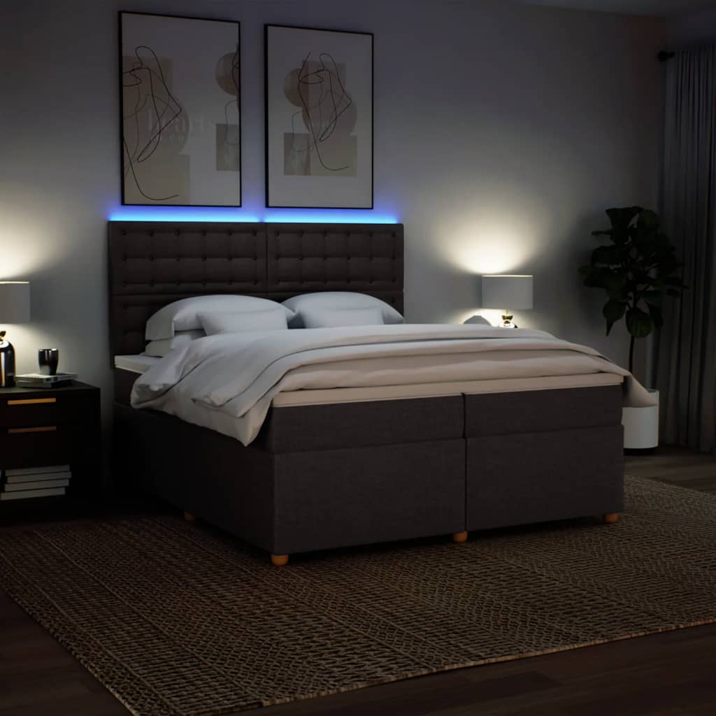 Κρεβάτι Boxspring με Στρώμα Σκούρο Καφέ 200x200 εκ. Υφασμάτινο
