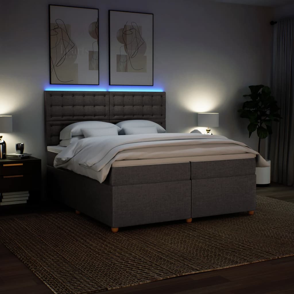 Κρεβάτι Boxspring με Στρώμα Taupe 200x200 εκ. Υφασμάτινο