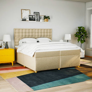 Κρεβάτι Boxspring με Στρώμα Κρεμ 200x200 εκ. Υφασμάτινο - Pakobazaar