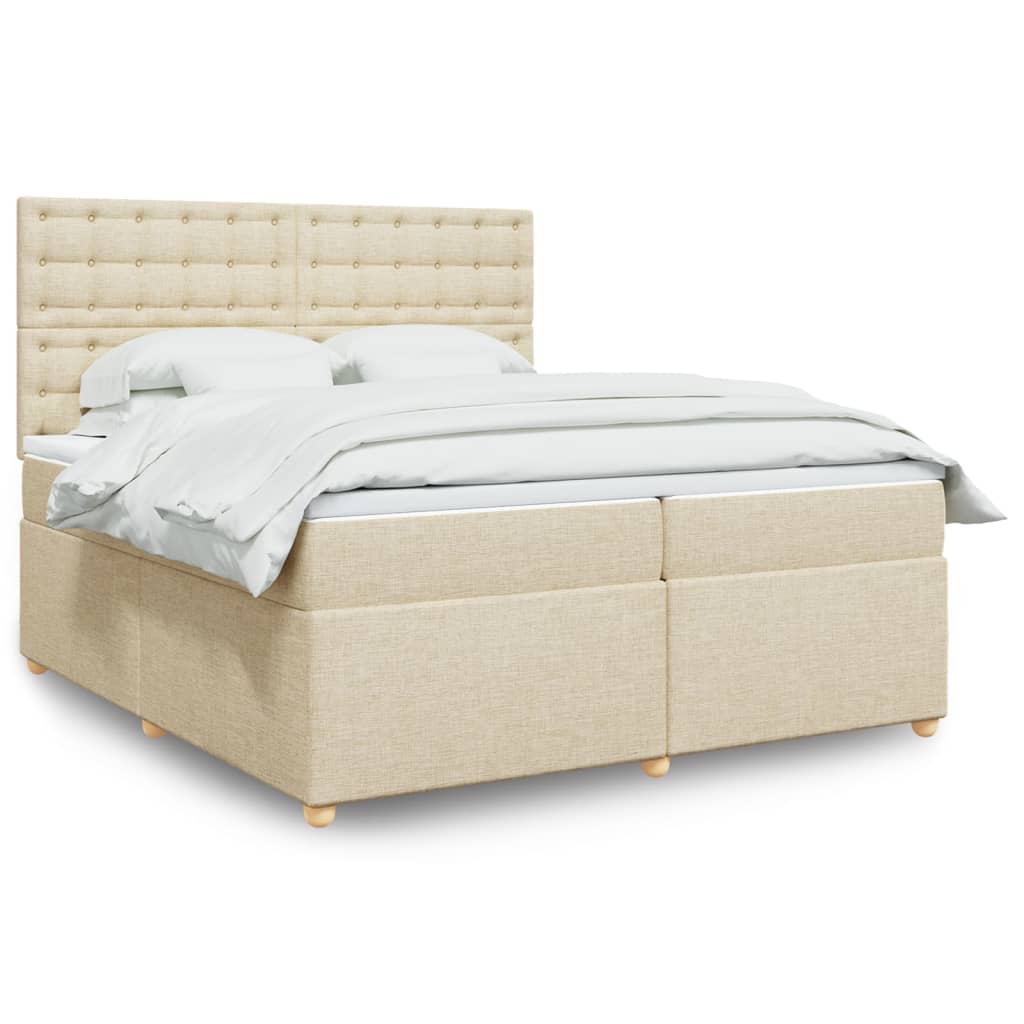Κρεβάτι Boxspring με Στρώμα Κρεμ 200x200 εκ. Υφασμάτινο - Pakobazaar