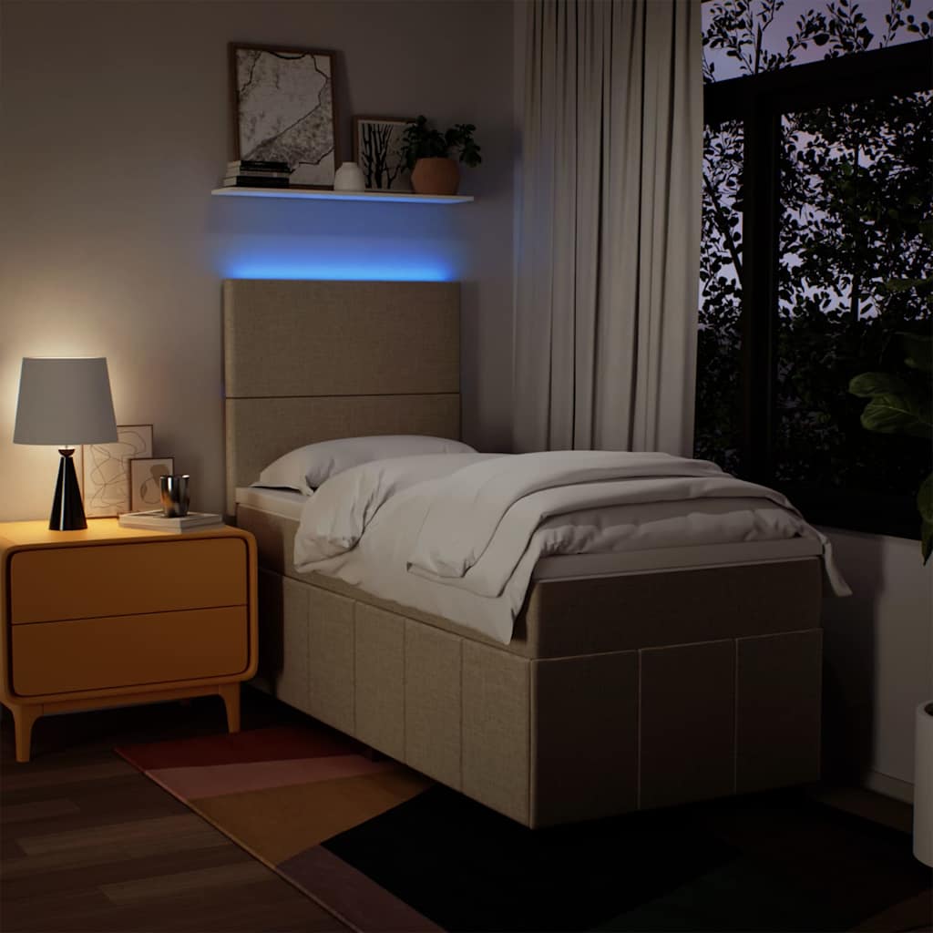 Κρεβάτι Boxspring με Στρώμα Κρεμ 80 x 200 εκ. Υφασμάτινο - Pakobazaar