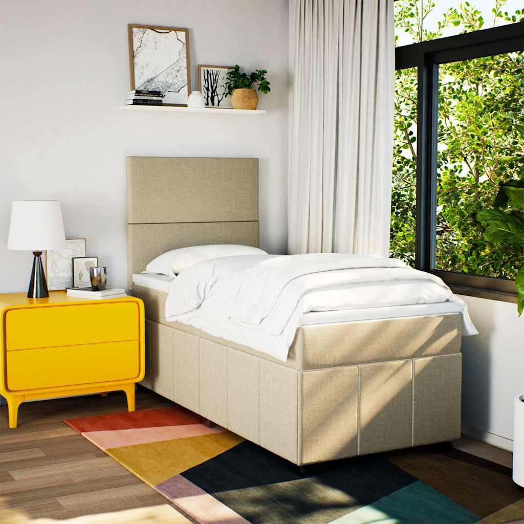 Κρεβάτι Boxspring με Στρώμα Κρεμ 80 x 200 εκ. Υφασμάτινο - Pakobazaar