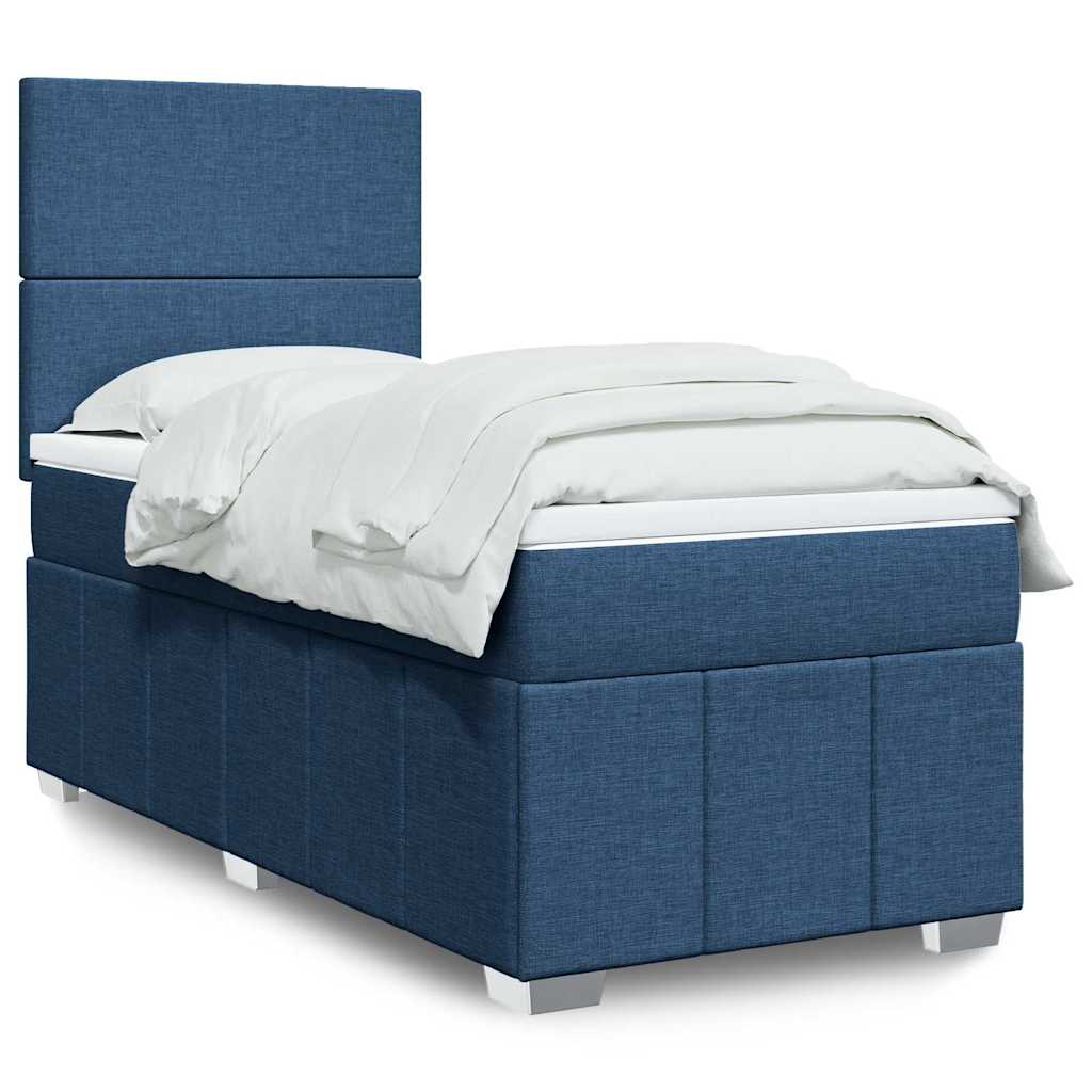 Κρεβάτι Boxspring με Στρώμα Μπλε 80x200 εκ. Υφασμάτινο - Pakobazaar