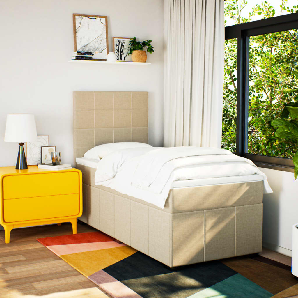 Κρεβάτι Boxspring με Στρώμα Κρεμ 80 x 200 εκ. Υφασμάτινο - Pakobazaar