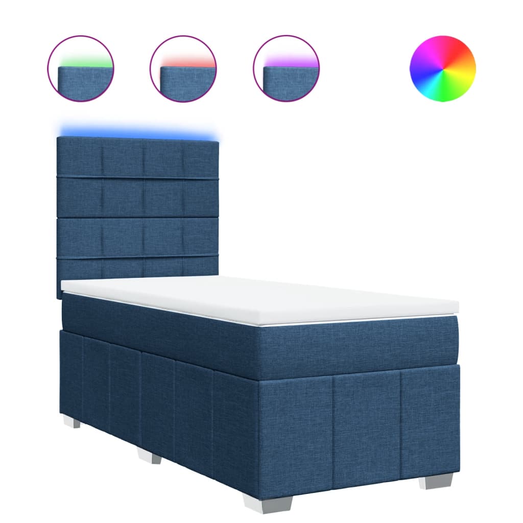 Κρεβάτι Boxspring με Στρώμα Μπλε 80x200 εκ. Υφασμάτινο
