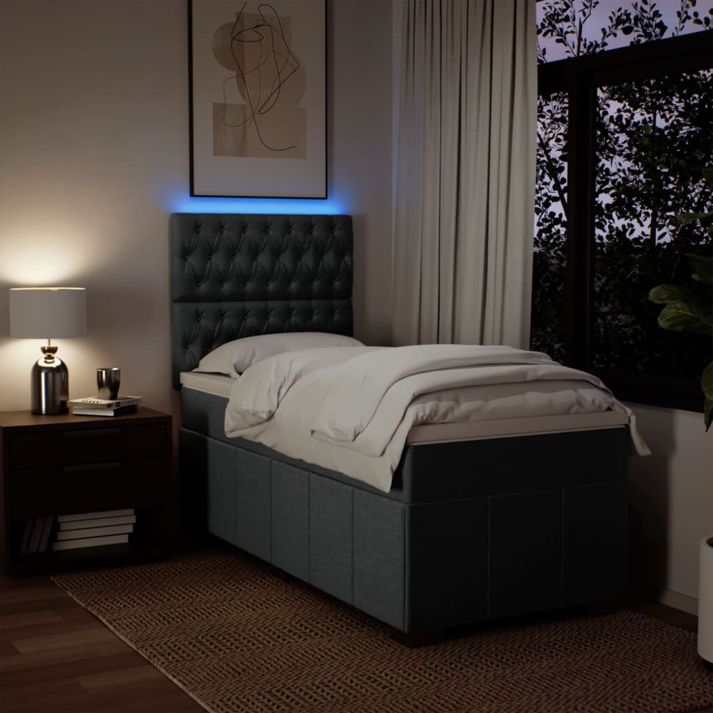 Κρεβάτι Boxspring με Στρώμα Σκούρο Γκρι 80x200 εκ. Υφασμάτινο - Pakobazaar