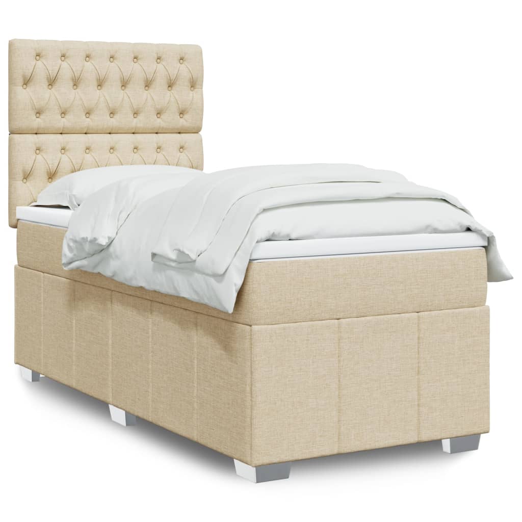 Κρεβάτι Boxspring με Στρώμα Κρεμ 80 x 200 εκ. Υφασμάτινο - Pakobazaar