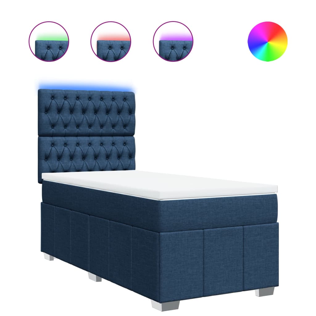 Κρεβάτι Boxspring με Στρώμα Μπλε 80x200 εκ. Υφασμάτινο