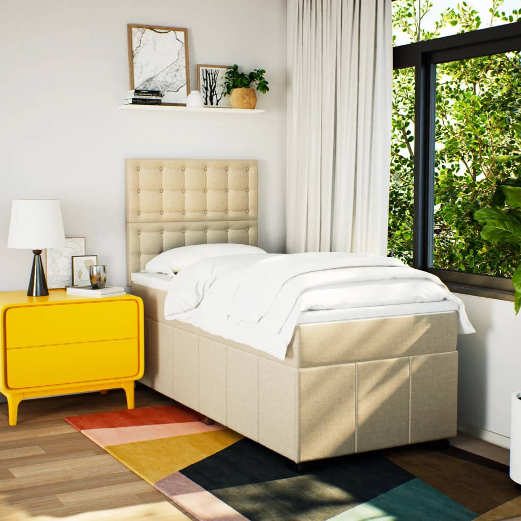 Κρεβάτι Boxspring με Στρώμα Κρεμ 80 x 200 εκ. Υφασμάτινο - Pakobazaar