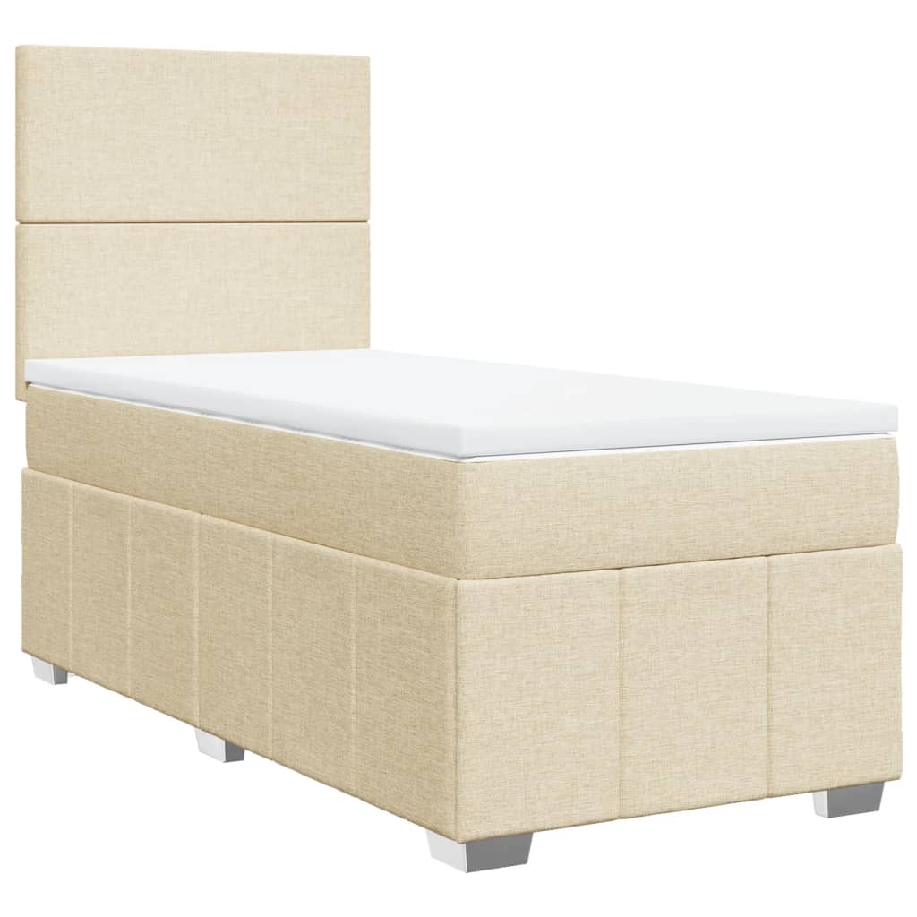 Κρεβάτι Boxspring με Στρώμα Κρεμ 90x190 εκ.Υφασμάτινο - Pakobazaar