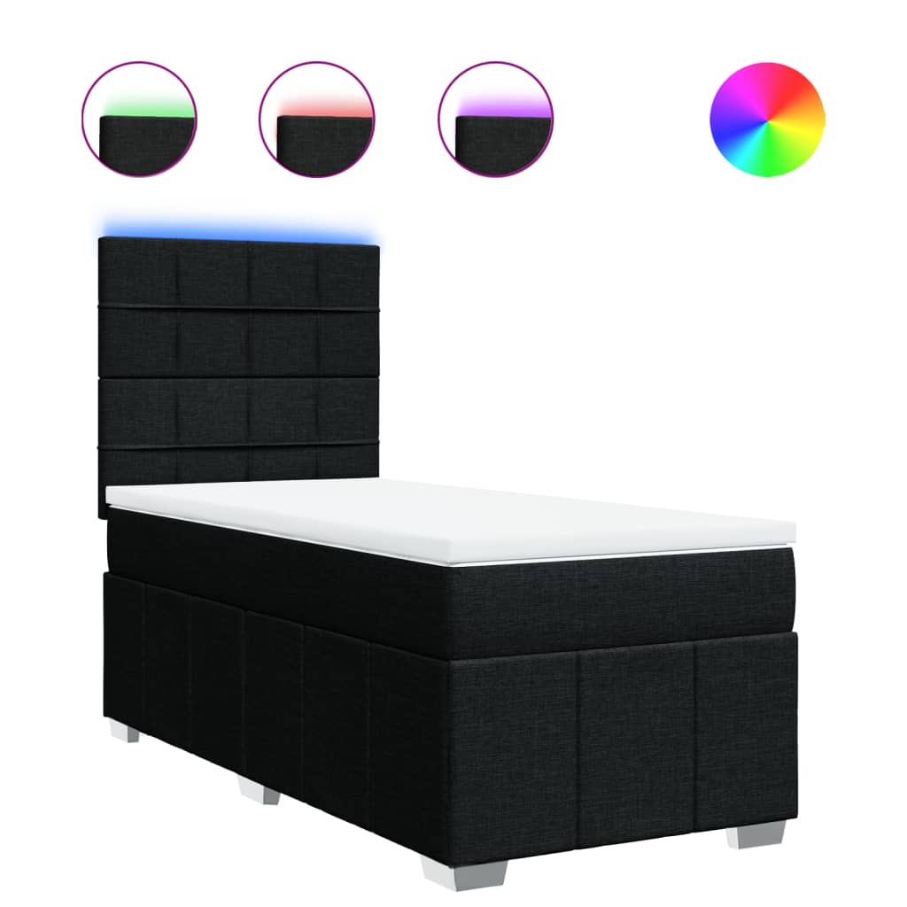Κρεβάτι Boxspring με Στρώμα Μαύρο 90x190 εκ.Υφασμάτινο