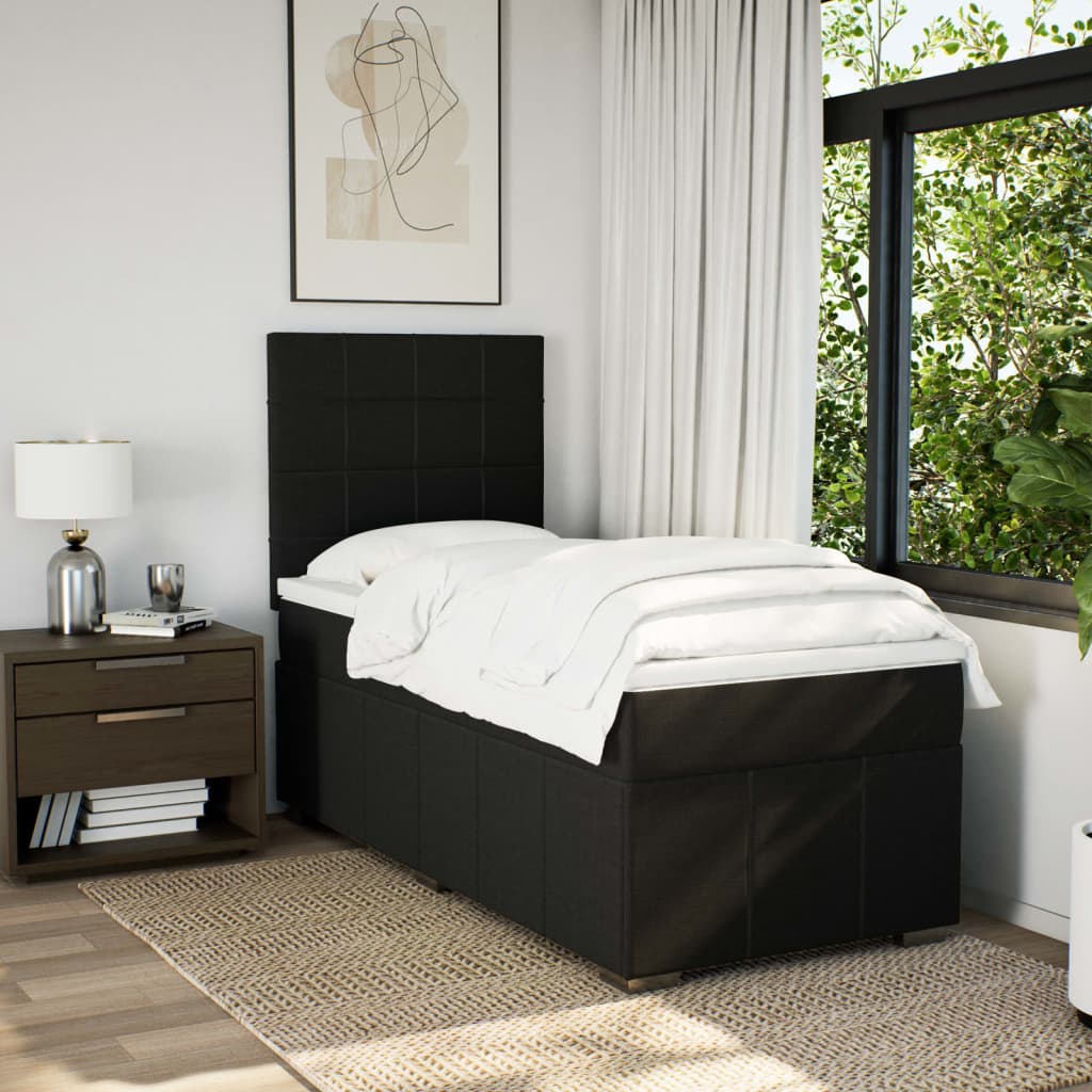 Κρεβάτι Boxspring με Στρώμα Μαύρο 90x190 εκ.Υφασμάτινο