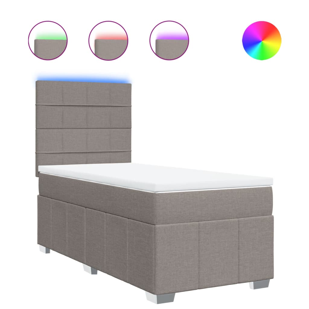 Κρεβάτι Boxspring με Στρώμα Taupe 90x190 εκ.Υφασμάτινο - Pakobazaar