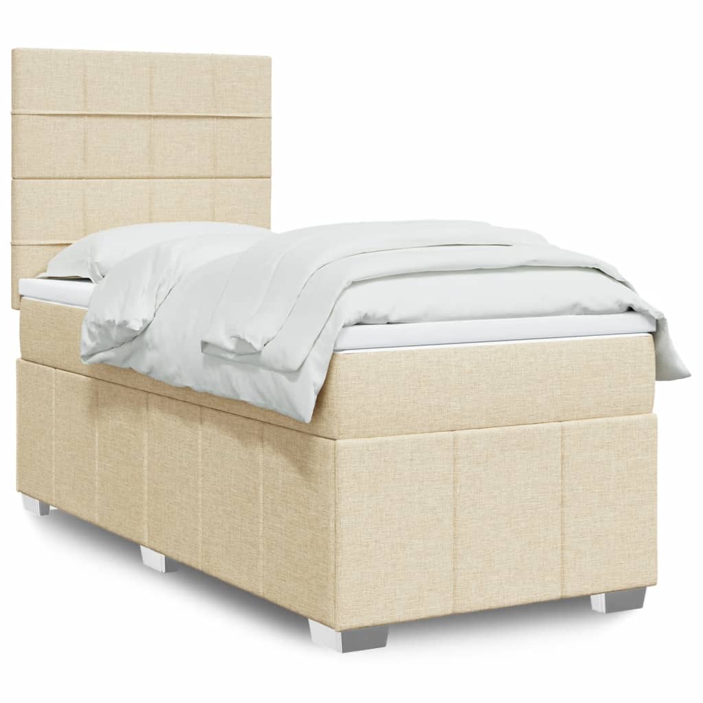 Κρεβάτι Boxspring με Στρώμα Κρεμ 90x190 εκ.Υφασμάτινο - Pakobazaar