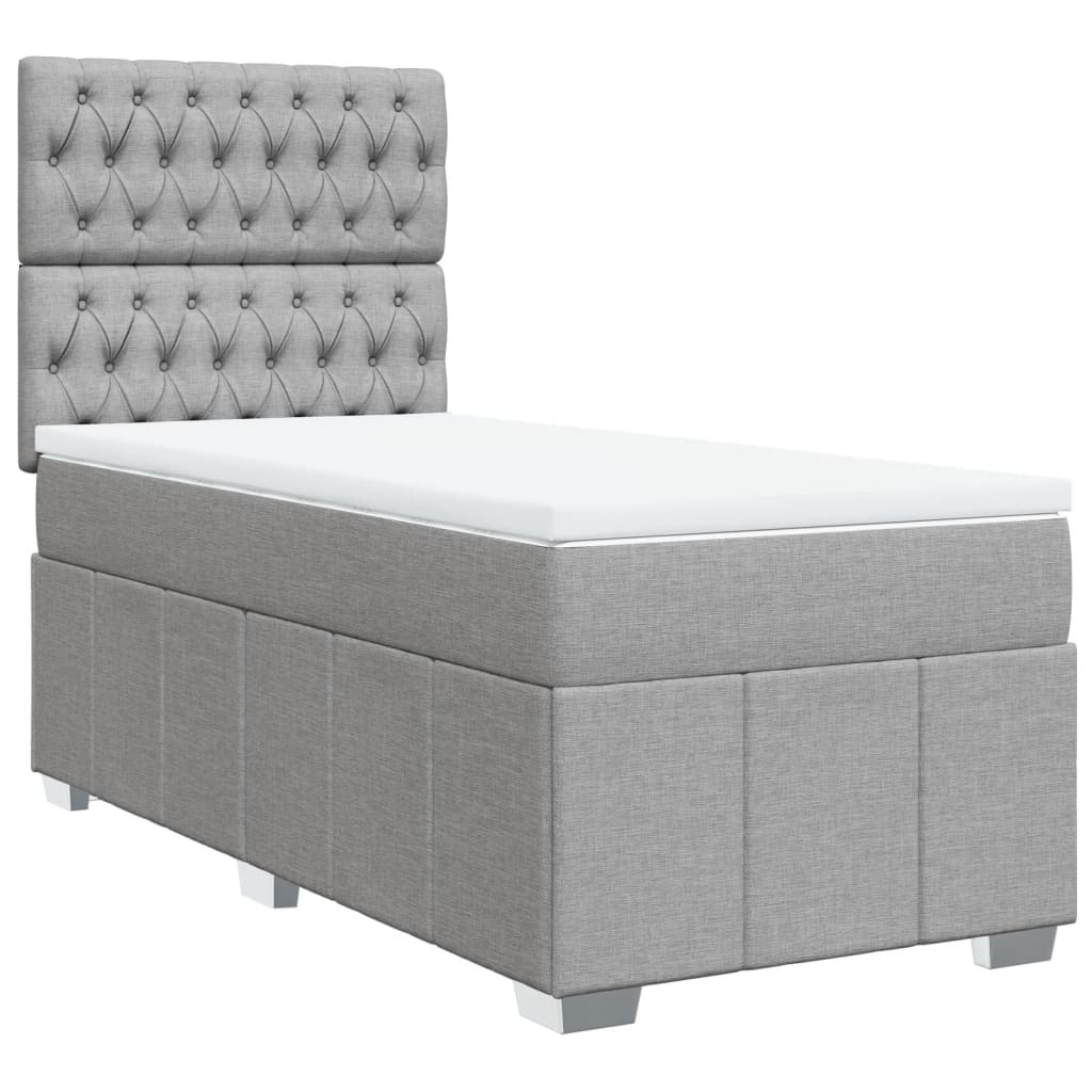 Κρεβάτι Boxspring με Στρώμα Ανοιχτό Γκρι 90x190 εκ. Υφασμάτινο